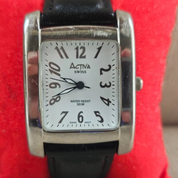 Activa Swiss Ladies Wristwatch Black Leather Strap Quartz Analog Swiss Mov Watch - Picture 2 of 13